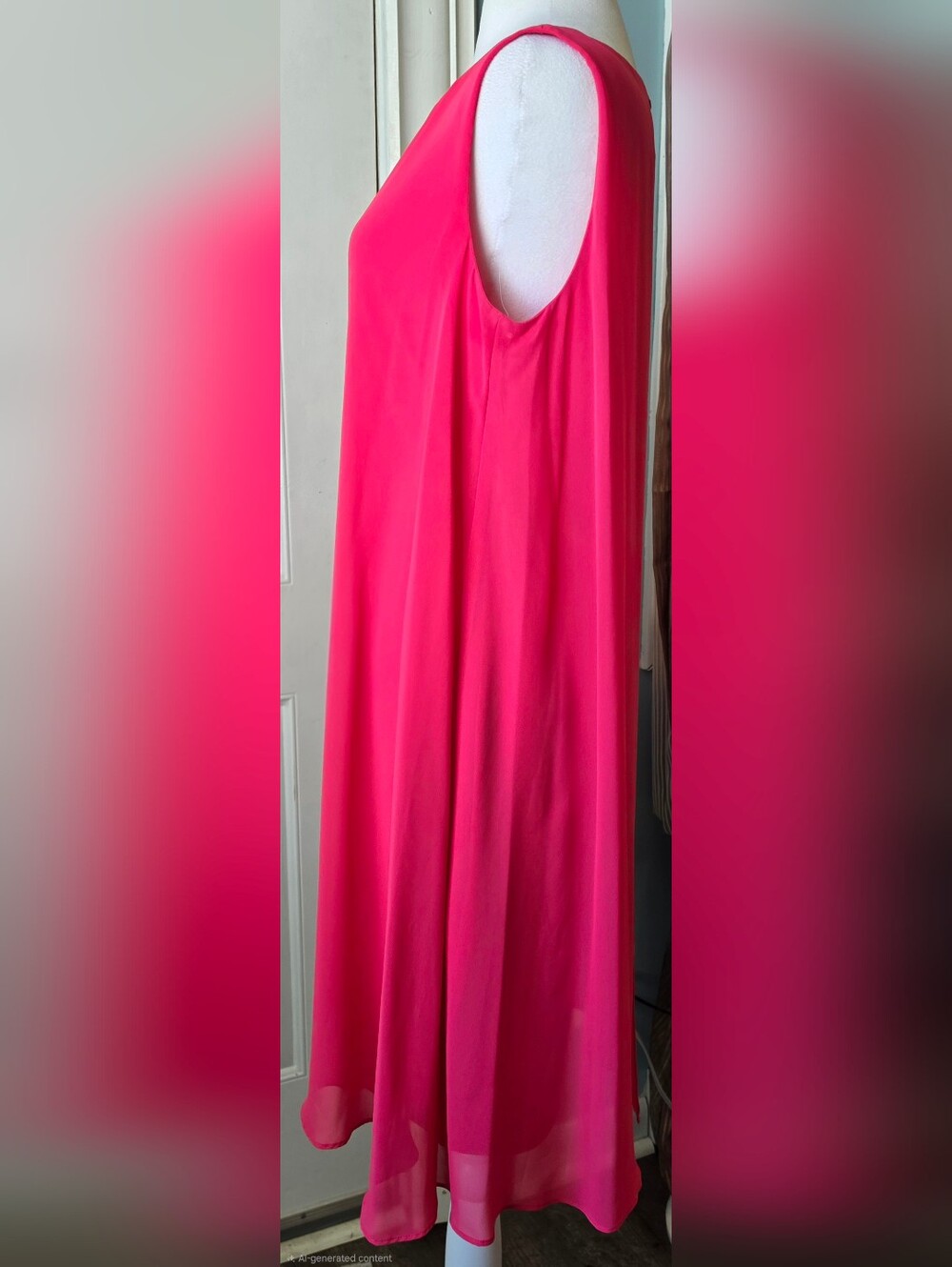Melrose Sheer Overlay Swing Mini Shift Dress Womens 8 Bright Pink Sleeveless Flo - Picture 3 of 12